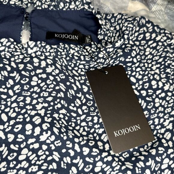 NWT Kojooin Ruffle Mock Neck Long Sleeve Floral Pleated Flowy Mini Dress Sz XXL - Picture 7 of 12